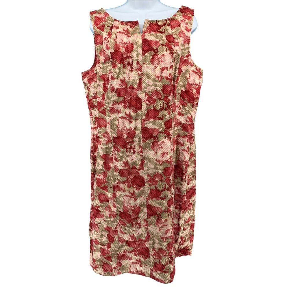 Talbots‎ Women's Dress Size 16 Red Floral Textured Cotton Sleeveless Sheath